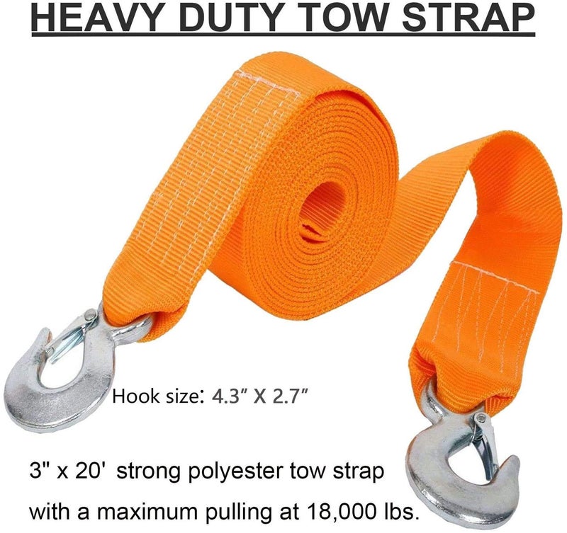 Selectec Tow Strap Heavy Duty, Recovery Strap 3" X 20' 18,000 LB Break Strength Rope Winch Strap with 2 Hook - Image 3